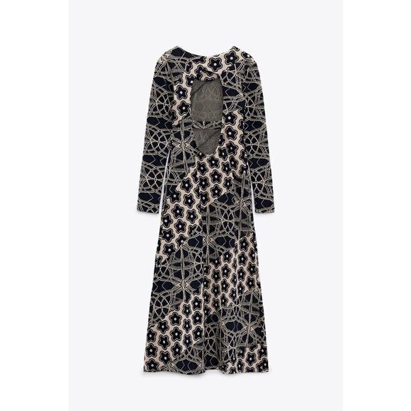 ZARA LONG JACQUARD DRESS OPEN BACK PRINTED NEW - Picture 7 of 8